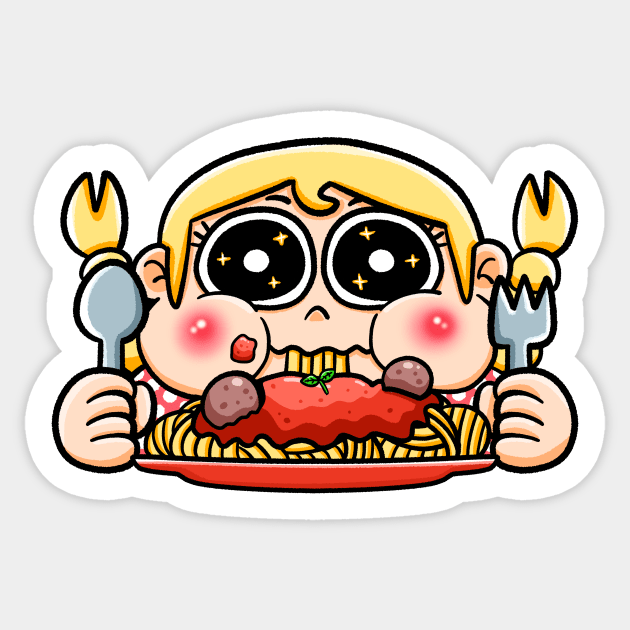 Girl eating spaghetti and meatballs Sticker by bubboboon